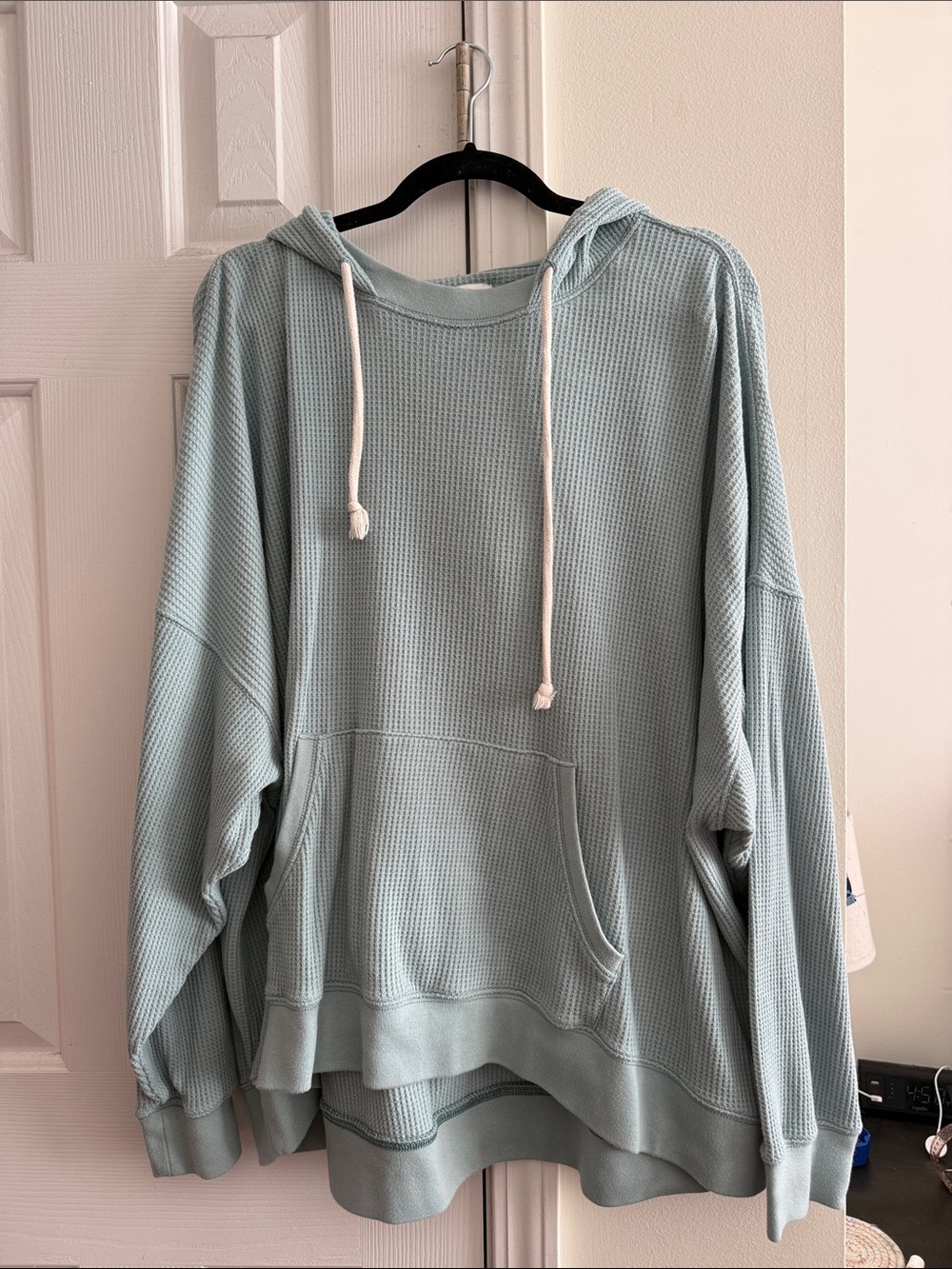 aerie Light Sage Waffle-Knit Hoodie Sweater